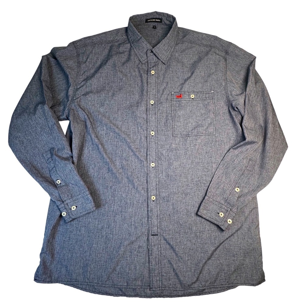 Southern Marsh Men's Large Blue Performance Fishing Button Down Shirt Duck Large
